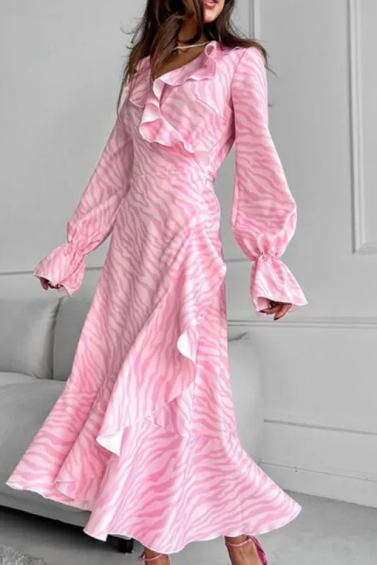 Zebra Print Ruffled Surplice Flounce Sleeve Dress sold by Charming Charlie