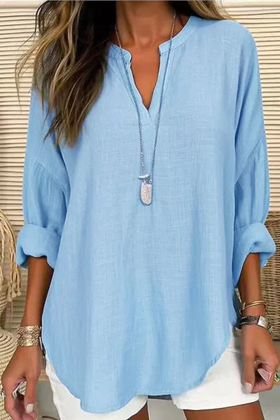 Solid Color Notched Long Sleeve Blouse sold by Charming Charlie