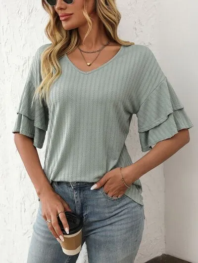 Mandy V-Neck Ruffle Half Sleeve Top sold by Charming Charlie product image thumbnail 4