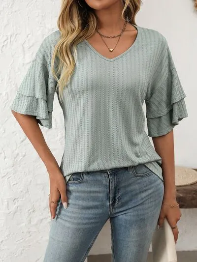 Mandy V-Neck Ruffle Half Sleeve Top sold by Charming Charlie product image thumbnail 3