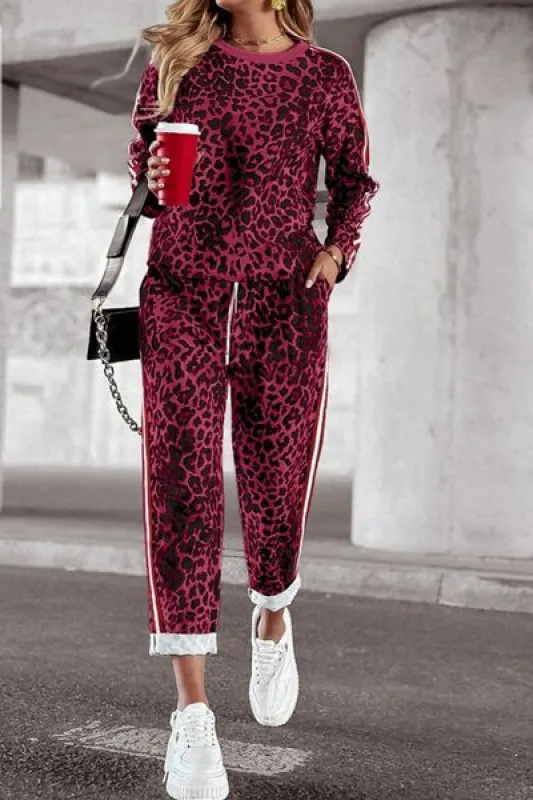 Leopard Round Neck Long Sleeve Top and Pants Set sold by Charming Charlie