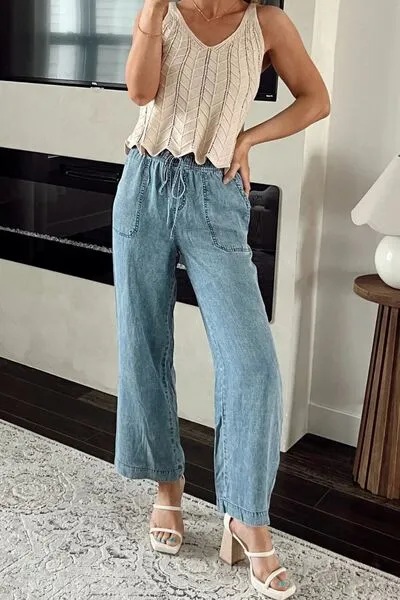 Mineral Wash Drawstring Waist Straight Jeans sold by Charming Charlie product image thumbnail 4
