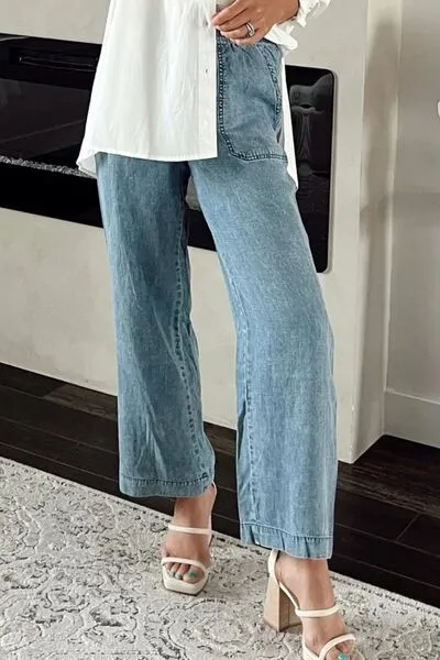 Mineral Wash Drawstring Waist Straight Jeans sold by Charming Charlie product image thumbnail 3