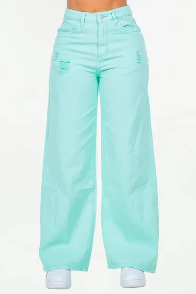 American Bazi High Waist Distressed Wide Leg Jeans sold by Charming Charlie