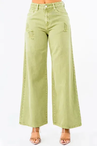 American Bazi High Waist Distressed Wide Leg Jeans sold by Charming Charlie