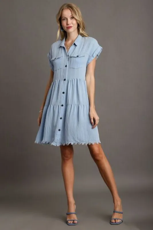 Umgee Frayed Hemline Button Down Shirt Dress sold by Charming Charlie