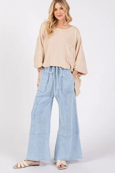 SAGE + FIG Waffle Textured Wide Leg Mineral Washed Pants sold by Charming Charlie product image thumbnail 5