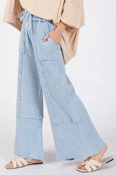 SAGE + FIG Waffle Textured Wide Leg Mineral Washed Pants sold by Charming Charlie product image thumbnail 2