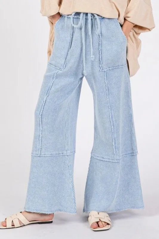 SAGE + FIG Waffle Textured Wide Leg Mineral Washed Pants sold by Charming Charlie