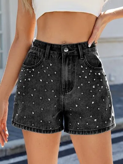 Rhinestone Washed High Waist Denim Shorts sold by Charming Charlie