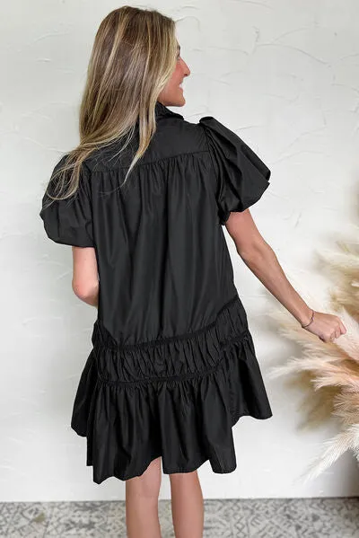 Button Down Puff Sleeve Ruffle Hem Dress sold by Charming Charlie product image thumbnail 2