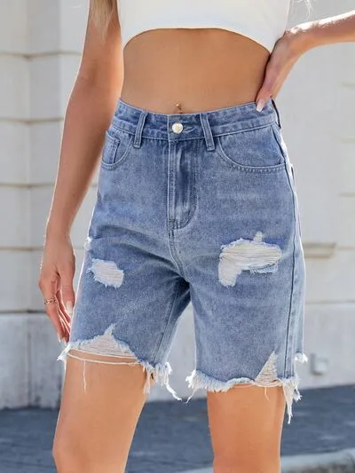 Distressed Raw Hem Denim Shorts sold by Charming Charlie product image thumbnail 3