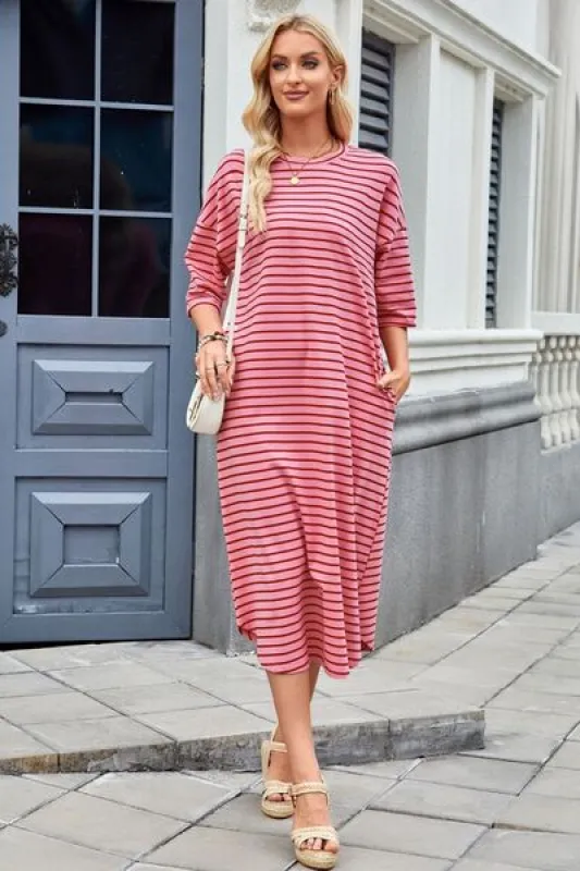Lovelet Contrast Striped Half Sleeve Midi Tee Dress sold by Charming Charlie