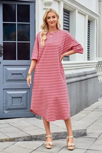 Lovelet Contrast Striped Half Sleeve Midi Tee Dress sold by Charming Charlie product image thumbnail 2