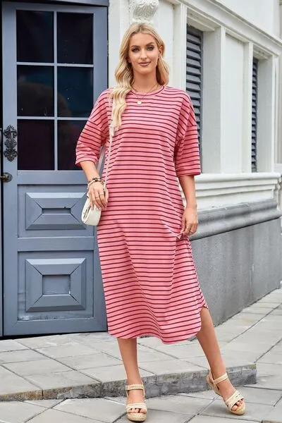 Lovelet Contrast Striped Half Sleeve Midi Tee Dress sold by Charming Charlie product image thumbnail 3