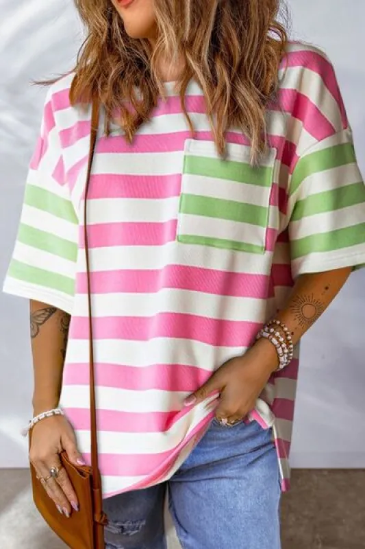 Contrast Striped Round Neck Half Sleeve T-Shirt sold by Charming Charlie