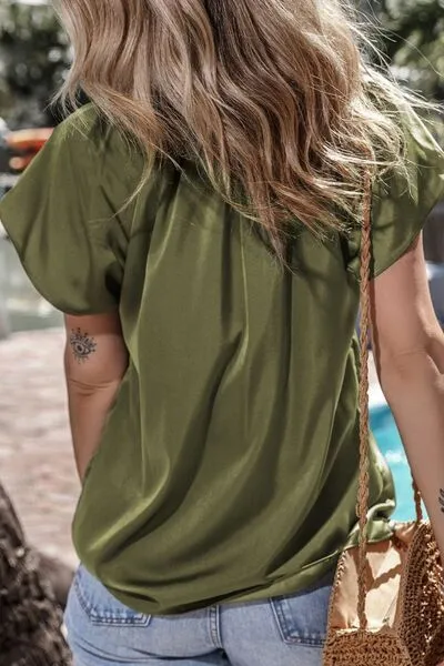 Pleated Flutter Sleeve Satin Top sold by Charming Charlie product image thumbnail 4