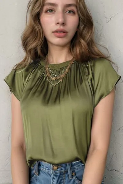 Pleated Flutter Sleeve Satin Top sold by Charming Charlie product image thumbnail 2