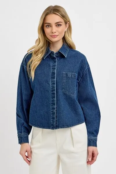 RISEN Button Up Long Sleeve Denim Shacket sold by Charming Charlie product image thumbnail 3