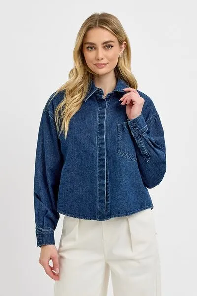 RISEN Button Up Long Sleeve Denim Shacket sold by Charming Charlie product image thumbnail 2
