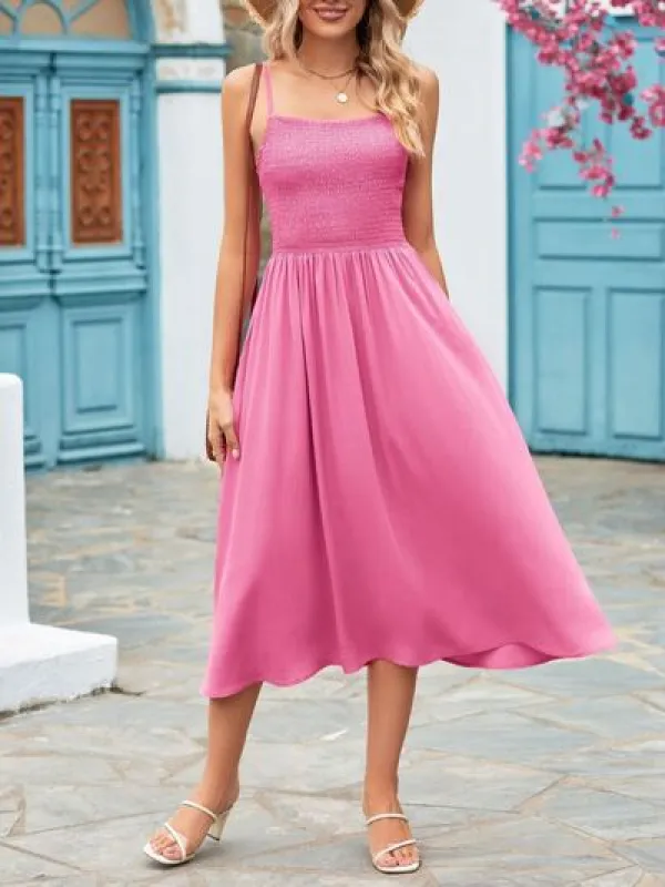 Mandy Smocked Square Neck Midi Cami Dress sold by Charming Charlie
