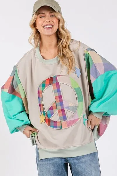SAGE + FIG Contrast Peace Patch Dropped Shoulder Sweatshirt sold by Charming Charlie product image thumbnail 2