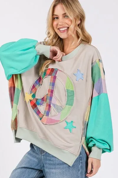 SAGE + FIG Contrast Peace Patch Dropped Shoulder Sweatshirt sold by Charming Charlie product image thumbnail 4