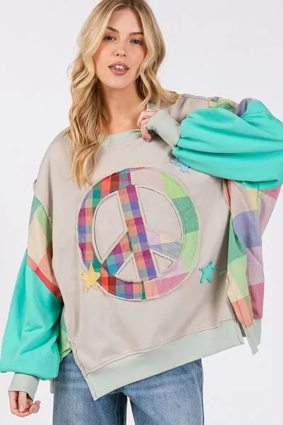 SAGE + FIG Contrast Peace Patch Dropped Shoulder Sweatshirt sold by Charming Charlie product image thumbnail 5