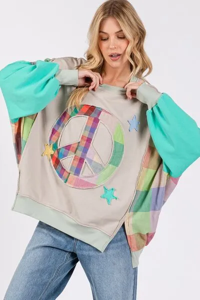 SAGE + FIG Contrast Peace Patch Dropped Shoulder Sweatshirt sold by Charming Charlie product image thumbnail 3