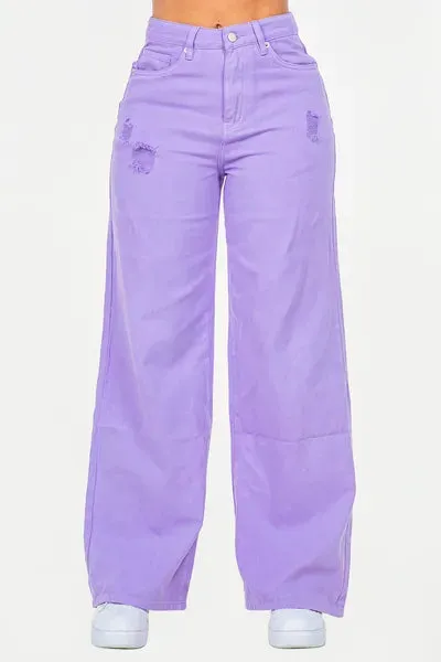 American Bazi High Waist Distressed Wide Leg Jeans sold by Charming Charlie