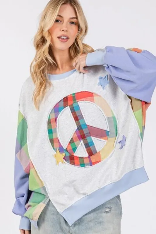 SAGE + FIG Contrast Peace Patch Dropped Shoulder Sweatshirt sold by Charming Charlie