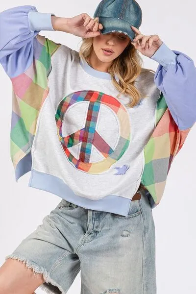 SAGE + FIG Contrast Peace Patch Dropped Shoulder Sweatshirt sold by Charming Charlie product image thumbnail 5