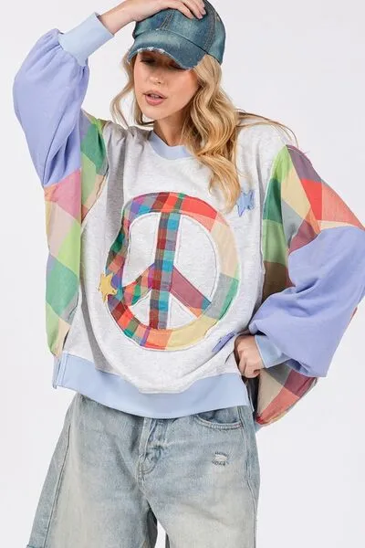 SAGE + FIG Contrast Peace Patch Dropped Shoulder Sweatshirt sold by Charming Charlie product image thumbnail 4