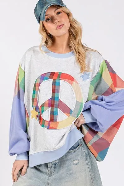 SAGE + FIG Contrast Peace Patch Dropped Shoulder Sweatshirt sold by Charming Charlie product image thumbnail 2