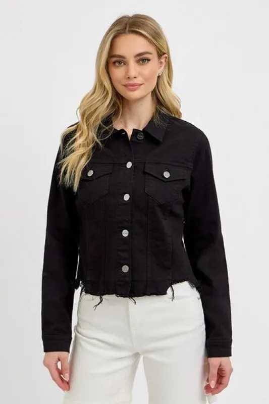 RISEN Full Size Irregular Fray Hem Button Up Denim Jacket Plus Size sold by Charming Charlie