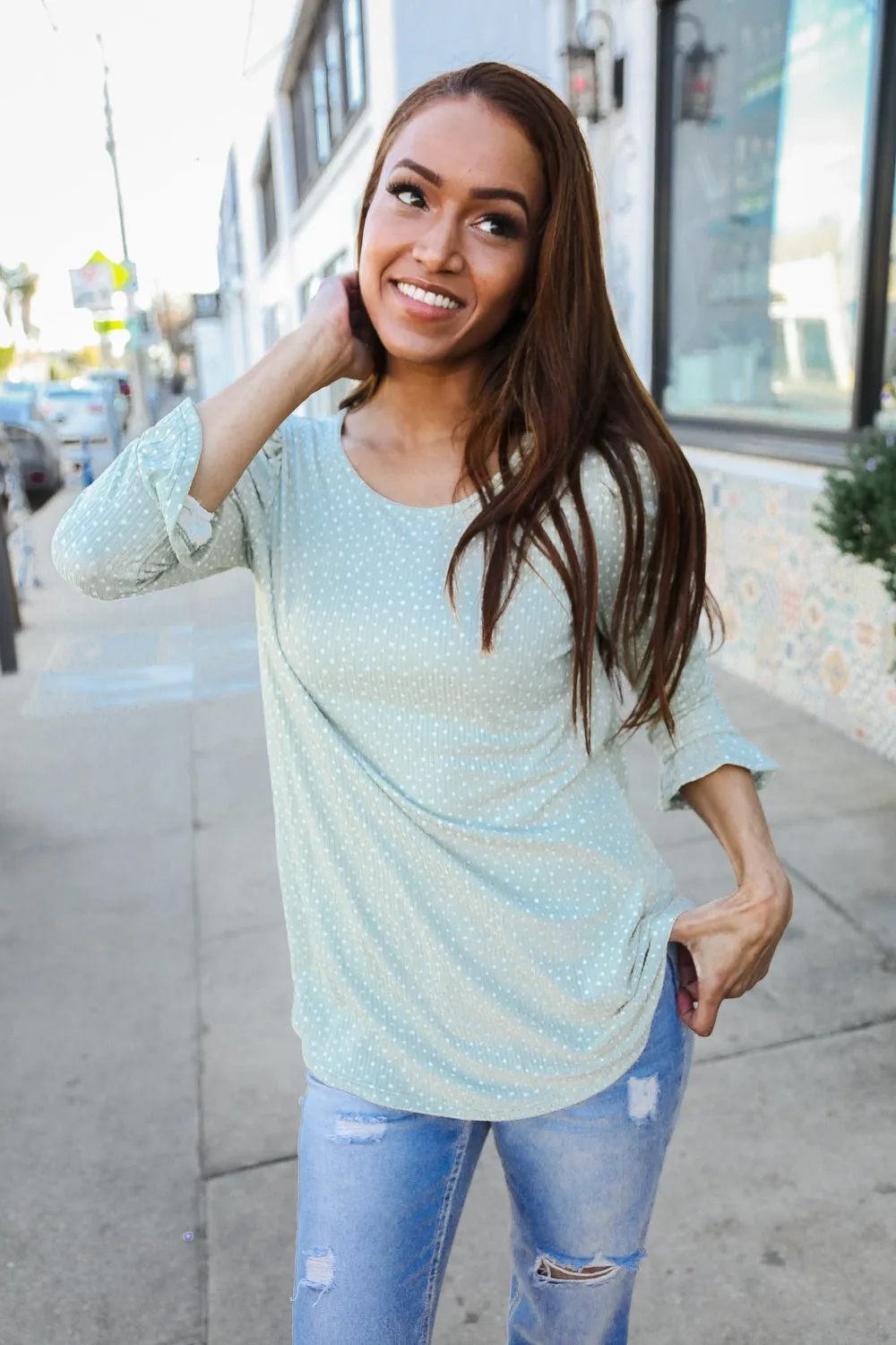 Dazzle in Grey Animal Print Ruched Sleeve Round Neck Top sold by Charming Charlie product image thumbnail 3