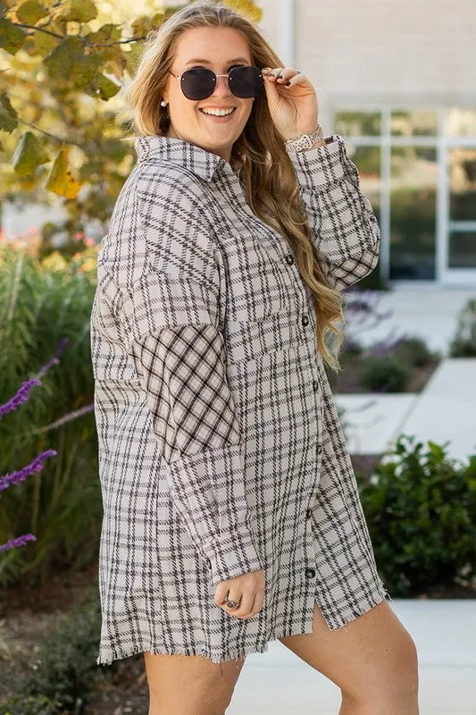 Plus Size Plaid Buttoned Raw Hem Tunic Shirt Dress sold by Charming Charlie product image thumbnail 3