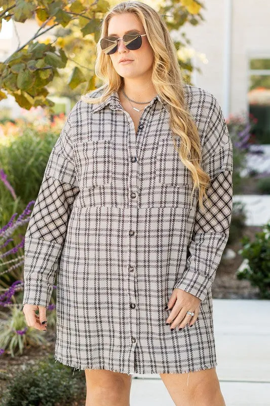 Plus Size Plaid Buttoned Raw Hem Tunic Shirt Dress sold by Charming Charlie