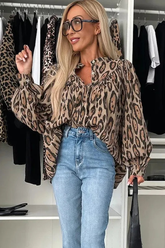 Oversized Leopard Print Balloon Sleeve Blouse sold by Charming Charlie product image thumbnail 3