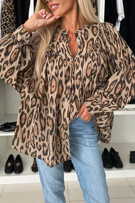Oversized Leopard Print Balloon Sleeve Blouse sold by Charming Charlie