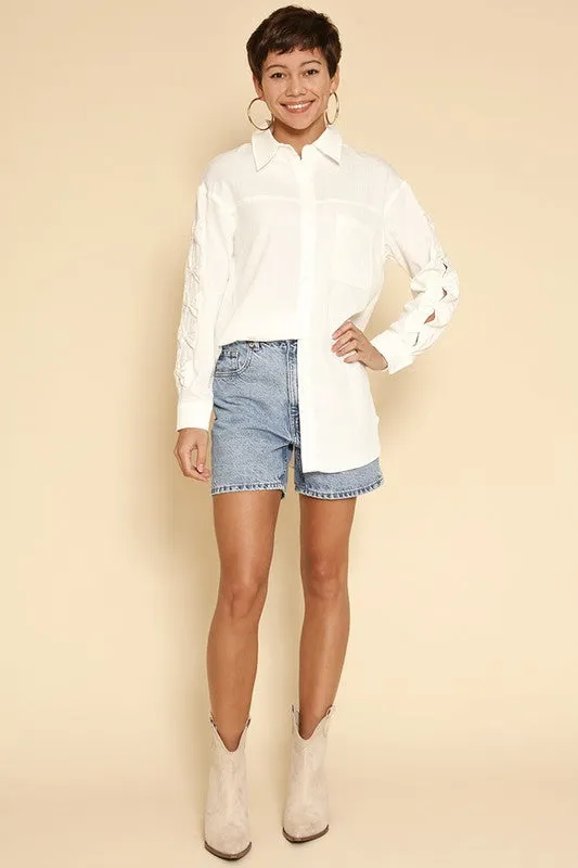 Bow sleeve button down shirt sold by Charming Charlie product image thumbnail 4
