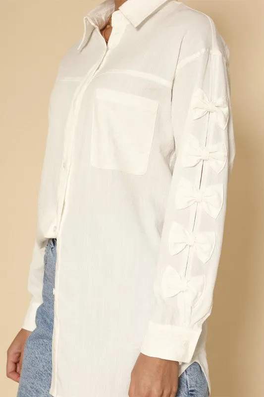 Bow sleeve button down shirt sold by Charming Charlie product image thumbnail 2