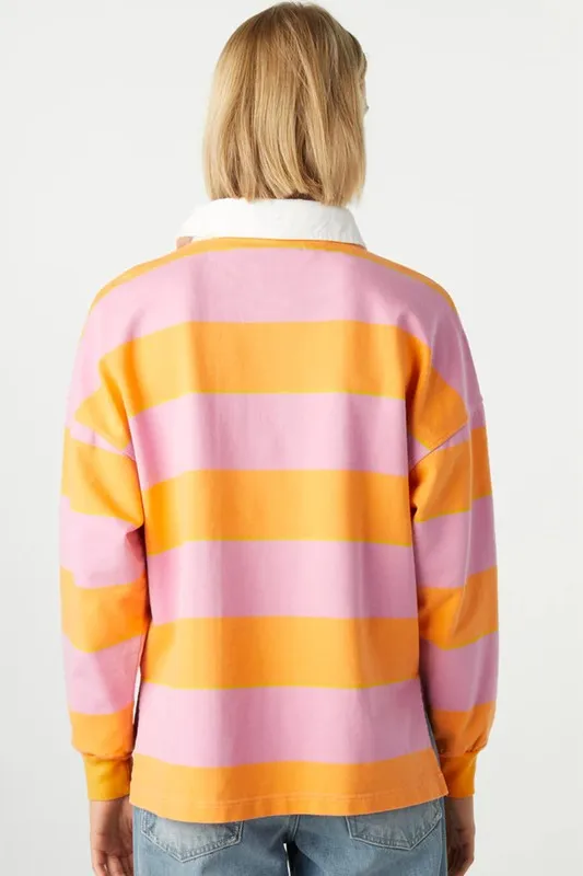 Yellow Stripe Color Block Polo Collar Sweatshirt sold by Charming Charlie product image thumbnail 4