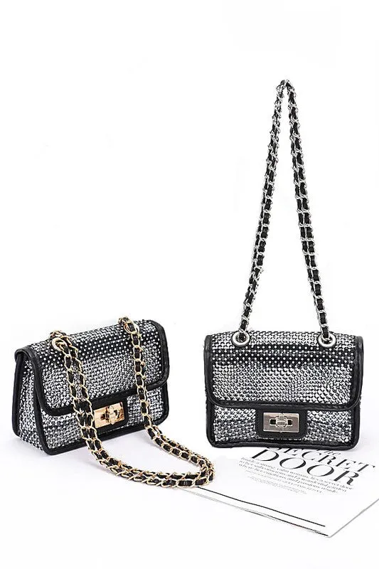 Rhinestone Mesh Turn Lock Iconic Shoulder Bag sold by Charming Charlie