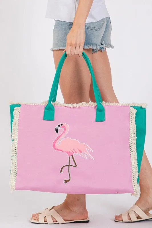 Flamingo Fringe Oversize Fashion Tote sold by Charming Charlie