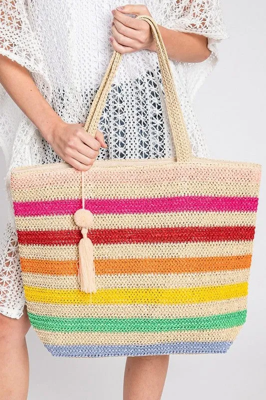 Rainbow Stripe Faux Straw Tote Bag Set sold by Charming Charlie product image thumbnail 3