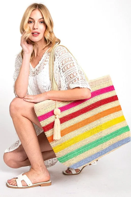 Rainbow Stripe Faux Straw Tote Bag Set sold by Charming Charlie product image thumbnail 2