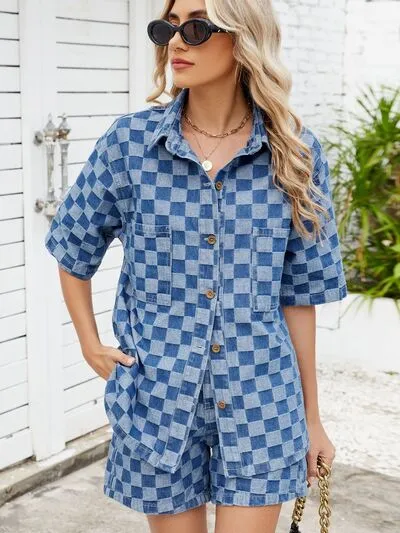 Checkered Shirt and Shorts Denim Set sold by Charming Charlie product image thumbnail 2