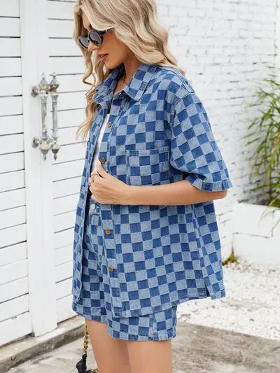 Checkered Shirt and Shorts Denim Set sold by Charming Charlie product image thumbnail 5