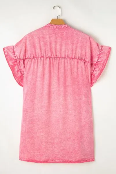 Ruffled Short Sleeve Buttoned Denim Mini Dress sold by Charming Charlie product image thumbnail 5